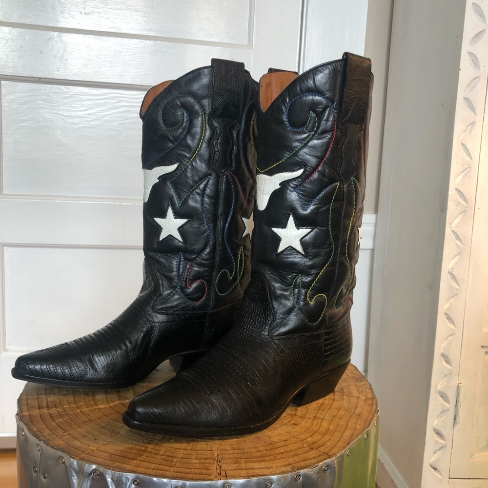 90’s Vintage Nine West Black Star Western Boots Sz 9